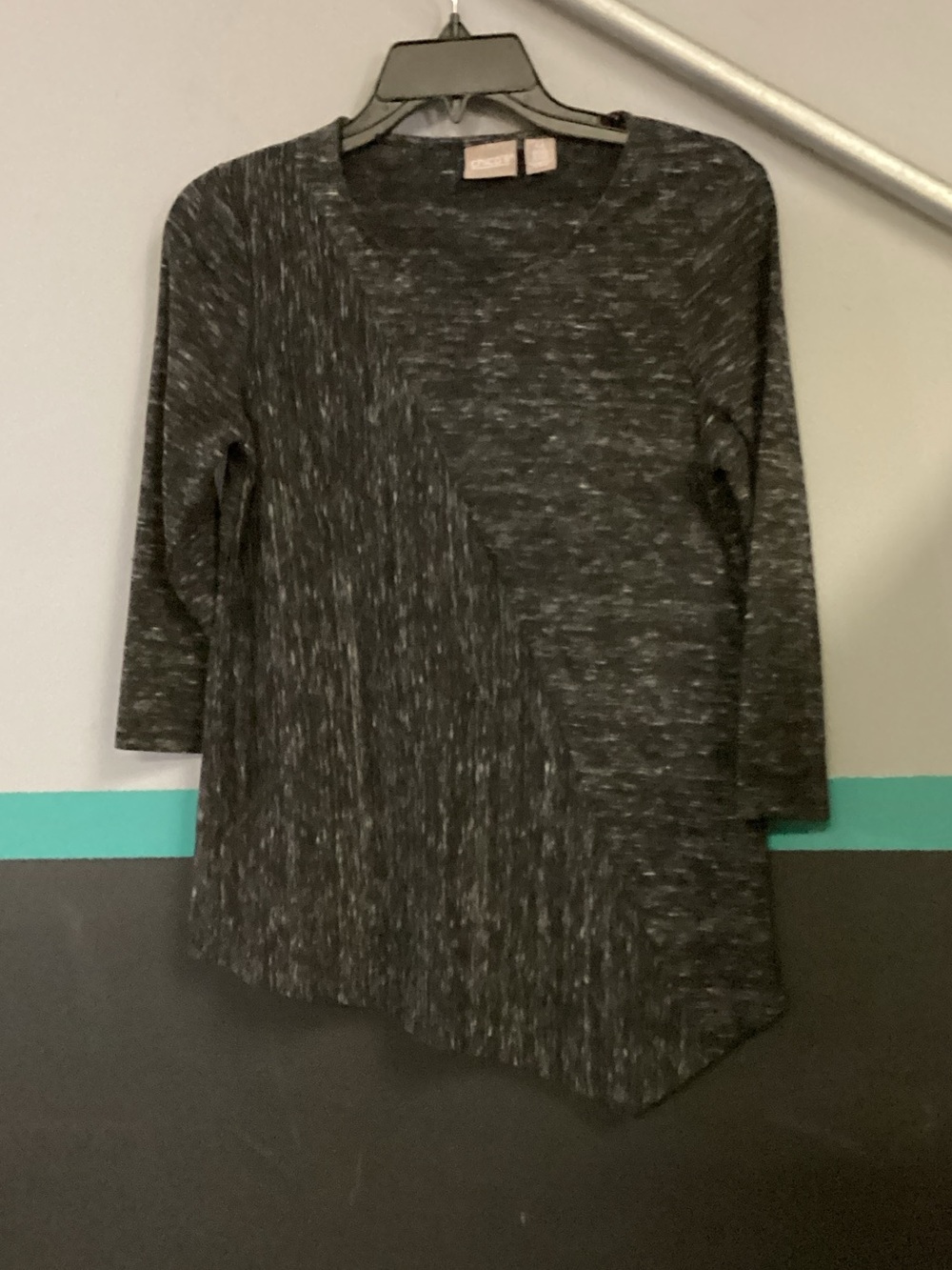 Chico's Charcoal Gray Asymmetric Hem Long Sleeve Top